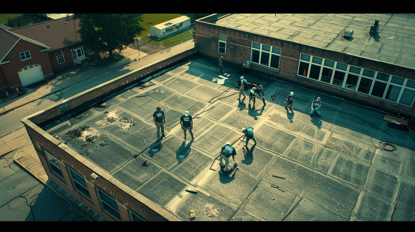 Professional roofer installing shingles on a flat roof in Nassau County, New York