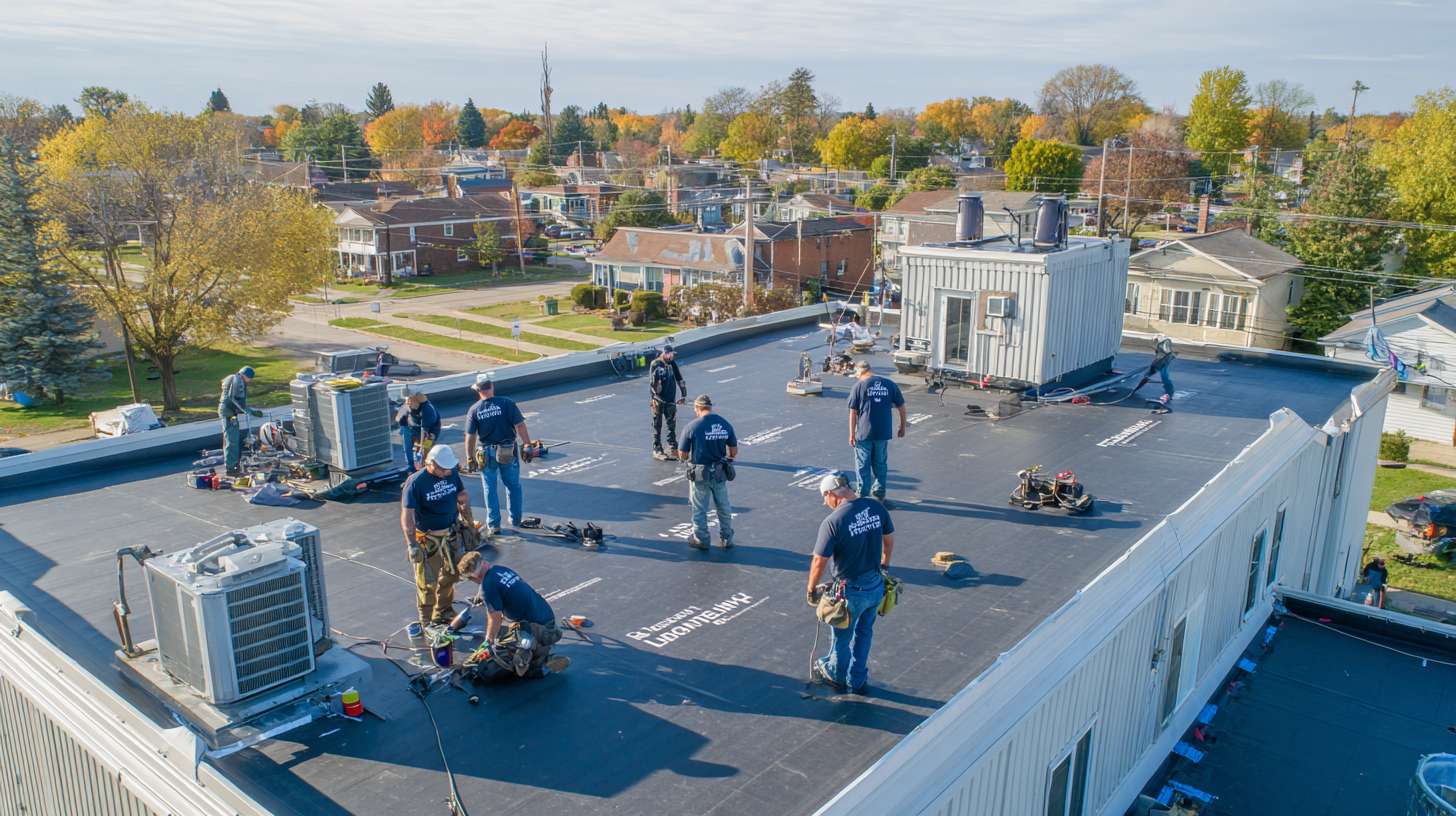Professional installer securing gutter guards on a flat roof in Nassau County