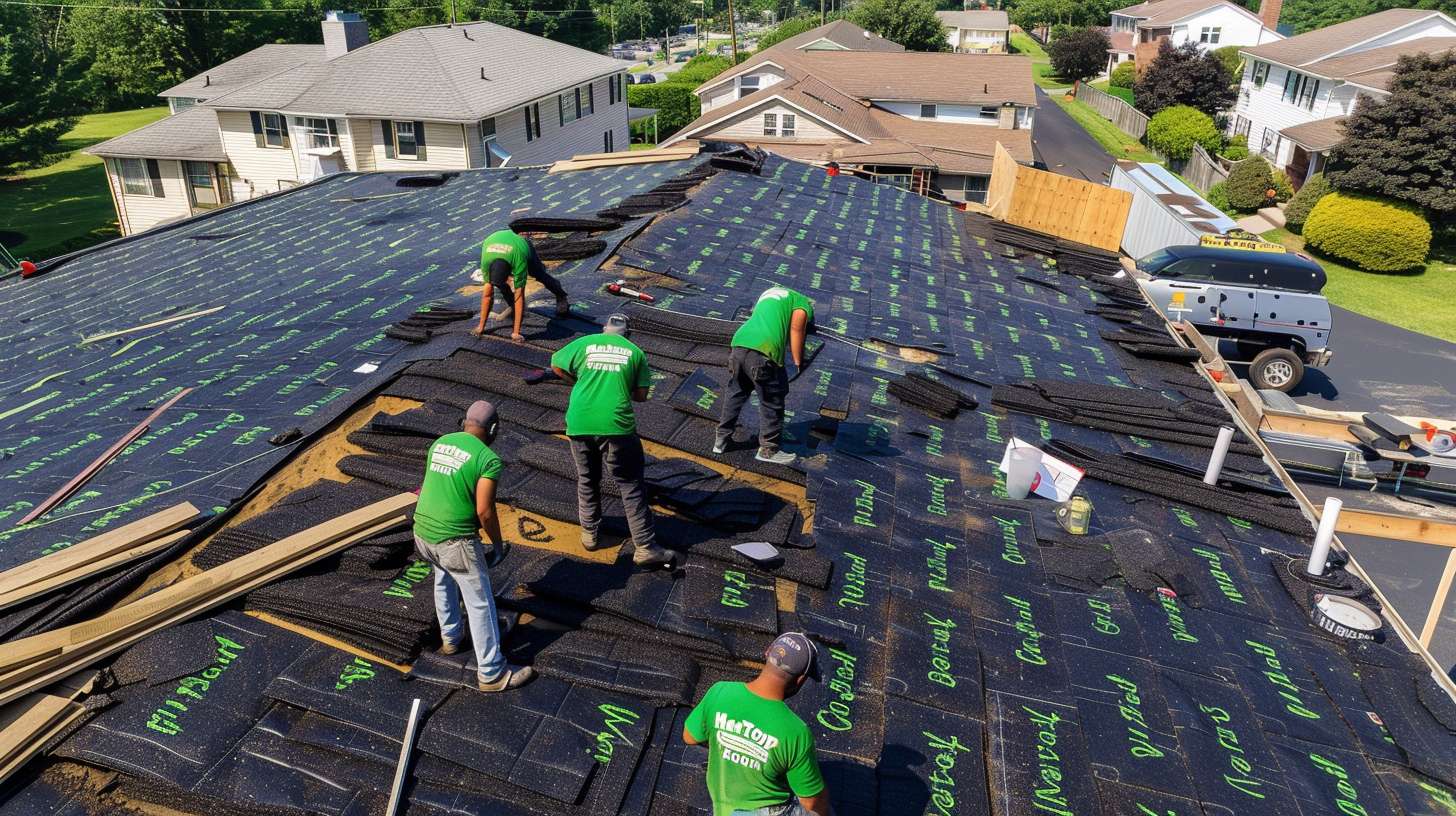 Professional roofer installing mushroom vent on flat commercial roof in Nassau County