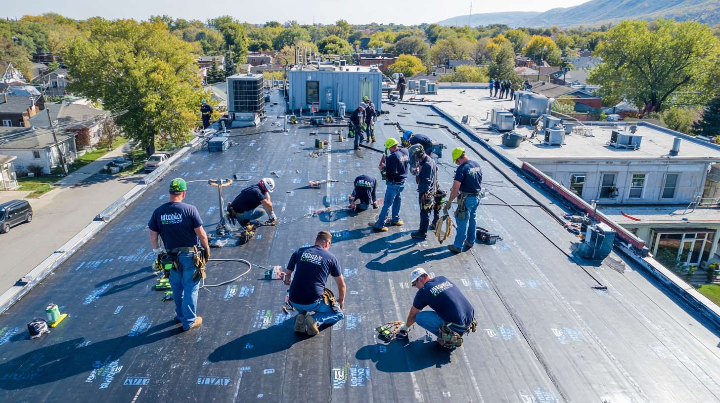 Professional flat roof installation on commercial building in Alden Manor