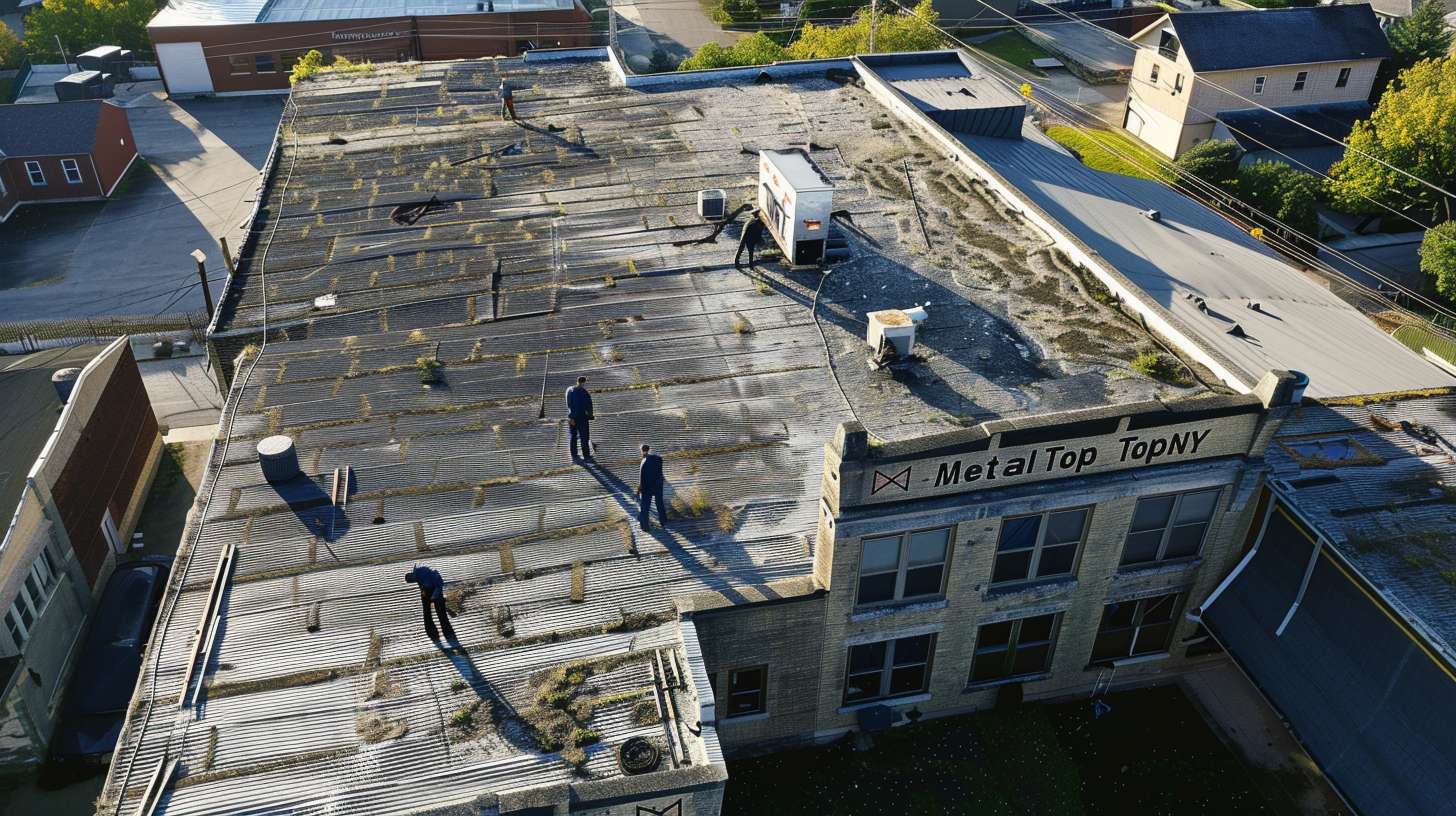 Professional flat roof replacement crew working on commercial building in East Atlantic Beach Completed flat roof system with modern waterproof membrane on Atlantic Beach property Flat roof inspection showing deteriorated surface requiring replacement services Commercial flat roof installation in progress with workers applying new roofing materials High-quality flat roof replacement materials and tools used by East Atlantic Beach contractors