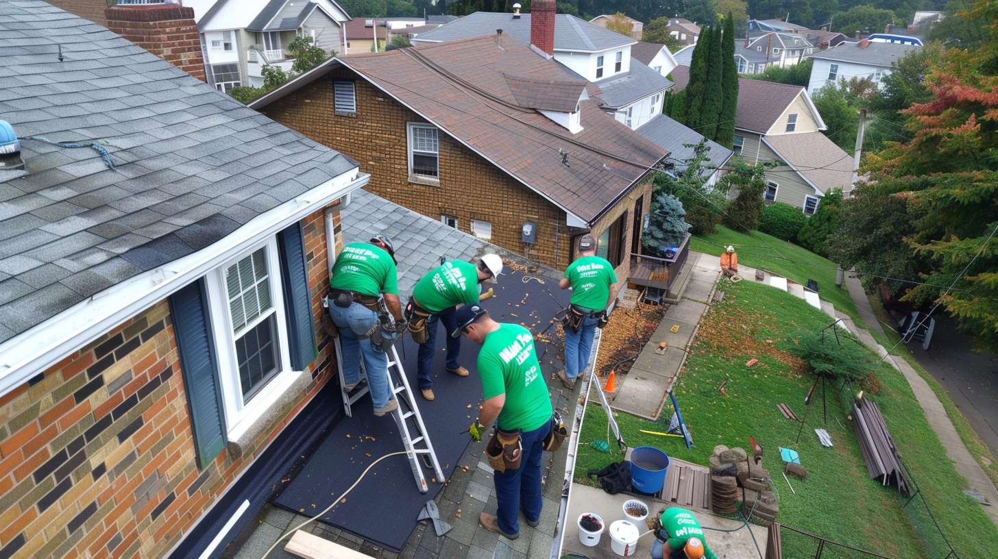 Professional roofer installing flat roofing materials on commercial building in Hewlett Maintenance technician inspecting flat roof membrane for damage and wear Close-up of EPDM rubber flat roofing material being applied and sealed Worker applying waterproof coating to flat roof surface with roller Completed flat roof installation with proper drainage system in Hewlett Roofing crew repairing flat roof section with modern materials Flat roof with gravel ballast and updated flashing around vents