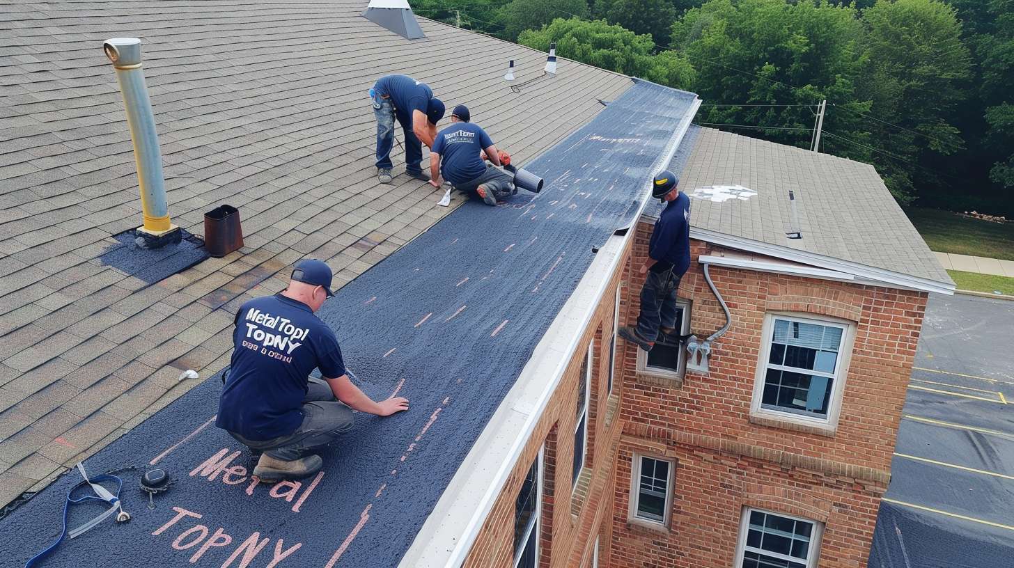 Professional flat roof installation on commercial building in New Cassel