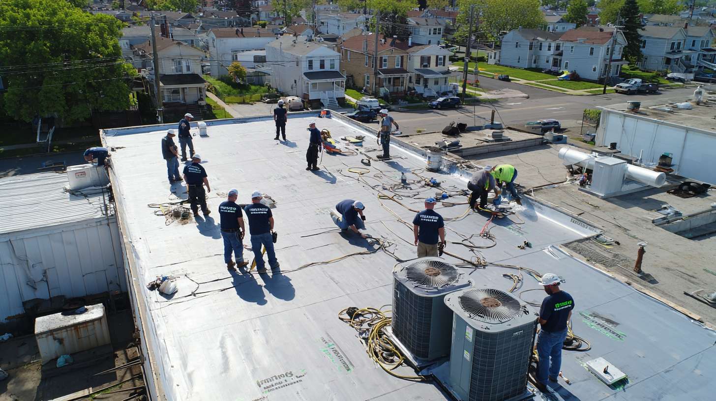 Professional flat roof installation on commercial building in North Baldwin Flat roofing crew applying waterproof membrane on residential property Durable EPDM rubber flat roof with seamless finish Completed flat roof repair with protective coating in North Baldwin Experienced roofer inspecting flat roof drainage system Modern flat roof with proper slope and weather-resistant materials