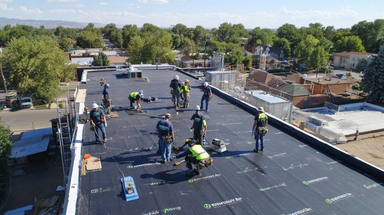 Professional flat roof installation on commercial building in Rockville Centre Experienced roofer applying waterproof membrane to flat roof surface Close-up of durable EPDM rubber roofing material for flat roofs Completed flat roof with proper drainage system and flashing details Flat roof inspection and maintenance service in Rockville Centre area Modern commercial building with professionally installed flat roofing system