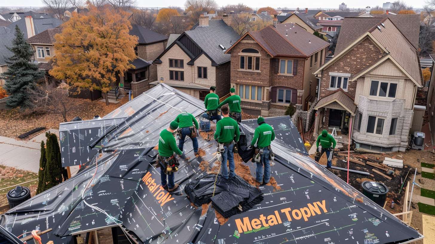 Professional flat roof repair being performed on Roosevelt commercial building Roofing specialist inspecting flat roof membrane for damage and leaks Commercial flat roof replacement with new EPDM rubber roofing material Completed flat roof installation on Roosevelt area property with drainage system