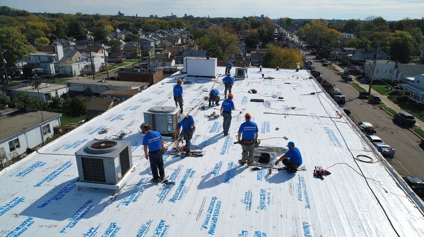 Professional flat roofing installation on Valley Stream commercial building with expert contractors at work
