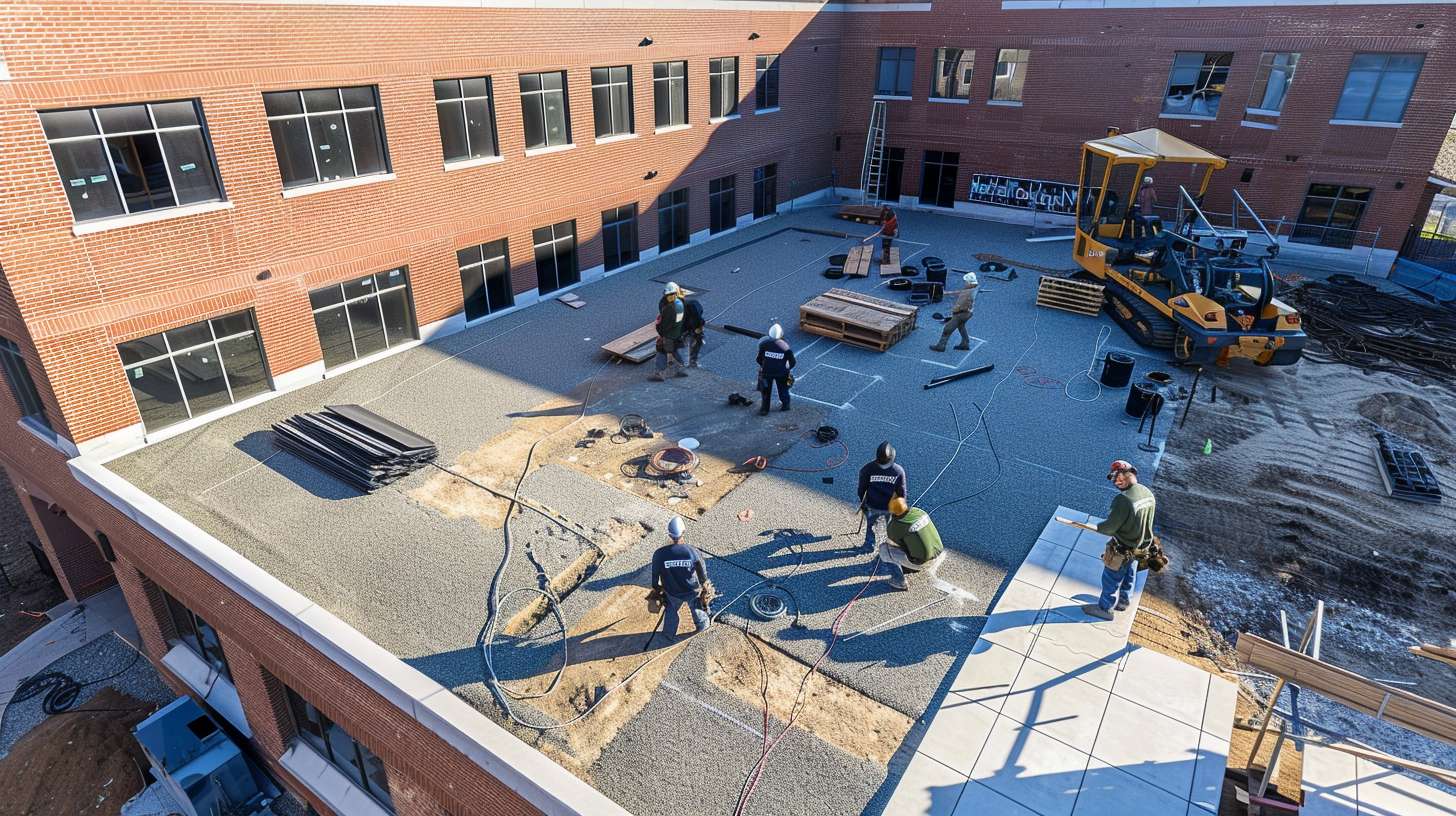 Professional flat roof installation on commercial building in Williston Park Roofer applying waterproof membrane during flat roof installation Completed flat roof system with seamless protective coating Flat roof installation crew working on residential property Close-up of modern flat roofing materials and tools