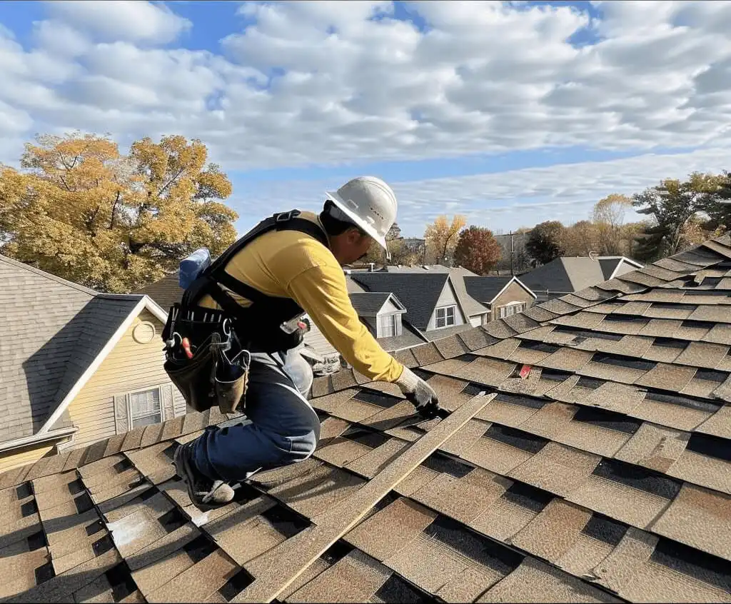 roofer working on roofing in Nassau County Residential Area