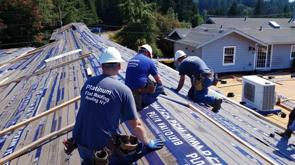 image of roofers working on a residential home in nassau county
