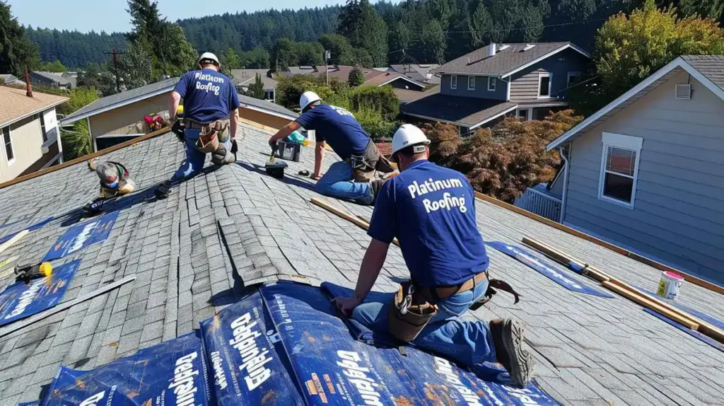 roofers installing insulation on roofing