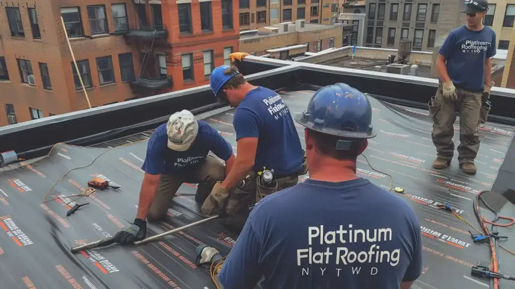 Image roofers working on a roof waterproofing